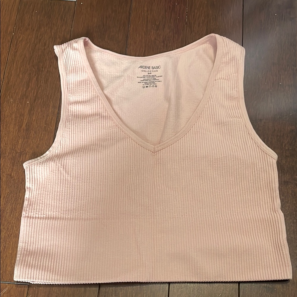 Ribbed V-Neck Tank Top - Light Pink